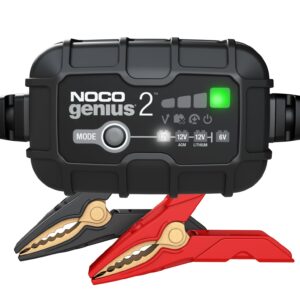 NOCO Genius 2 smart battery charger with clamps for 6V/12V batteries