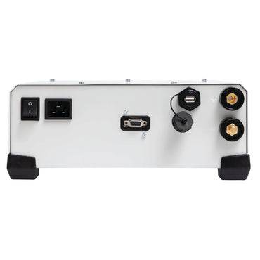 Rear view of GYSFLASH 101.24 CNT FV 12V/16V/24V 025967 battery charger showing power switch, ports, and connectors for vehicle diagnostics and charging.