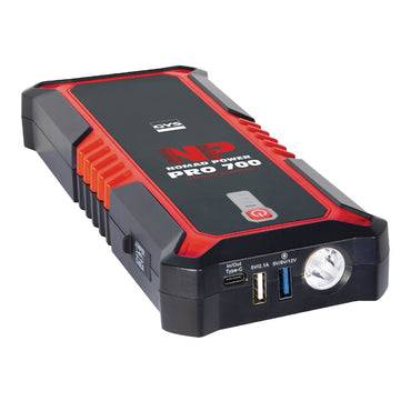 GYS Nomad Power 700 028838 2000A Lithium Jump Pack with USB ports and LED light, ideal for 12V vehicle emergency starts and device charging.