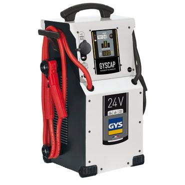 GYS 24v Batteryless Booster for vehicles with 24 V (2 x 12 V) batteries: heavy goods vehicles, buses, etc. The GYSCAP 24V uses supercapacitor technology (without batteries) to provide instant starting power.