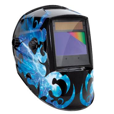 GYS LCD ZEUS 5-9 / 9-13 G COSMIC XL SCREEN WELDING HELMET 044104 with blue flame graphics and large auto-darkening screen for industrial welding safety use.