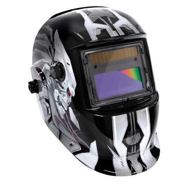 GYS Welding/Grinding Helmet LCD Venus 9/13 IRON True Colour Welding 064980 with auto-darkening lens and futuristic black and white graphic design. Ideal for industrial welding safety gear.