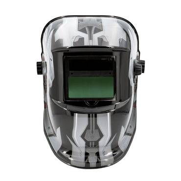 GYS Welding/Grinding Helmet LCD Venus 9/13 IRON True Colour 064980 with auto-darkening lens and futuristic black and silver design for industrial safety.