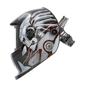GYS Welding/Grinding Helmet LCD Venus 9/13 IRON True Colour Welding 064980 with robotic skull design, auto-darkening lens, and adjustable headgear.