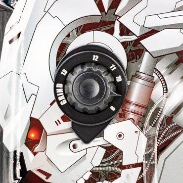 Close-up of GYS Welding/Grinding Helmet LCD Venus 9/13 IRON True Colour Welding 064980 showing grind mode dial and futuristic design details.