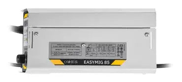 Side view of GYS EASYMIG 85 – GASLESS READY TO WELD PACK U65536 MIG welder showing technical specifications label and compact design.