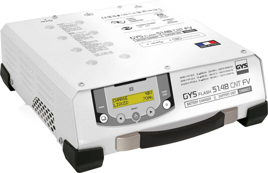 GYSFLASH 51.48 CNT FV (5m Cables) 072015 battery charger with digital display, ideal for stabilising and charging multi-voltage vehicle batteries.