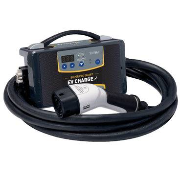 GYS Smart Super Pro Electric Vehicle Charger 080676 with Type 2 connector and dual voltage support for 230V and 400V sockets, ideal for fast EV charging.