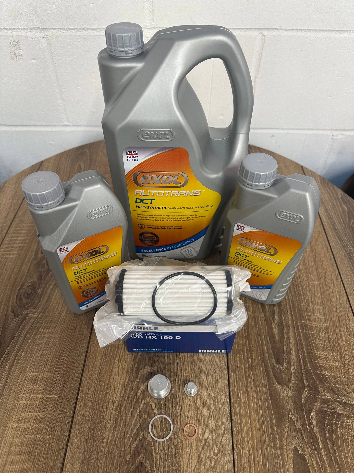 VW Audi SEAT Škoda DQ381 DSG Transmission Service Kit – MAHLE HX190D Filter, 7L Exol DCT A043 Oil & Drain/Fill Plugs