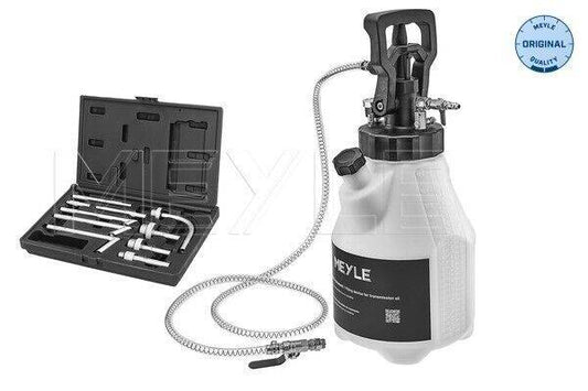 MEYLE Transmission Oil Filling Unit 999 990 1000/S with Filling Adapter Set includes a pressure pump and adapter kit for efficient fluid service.