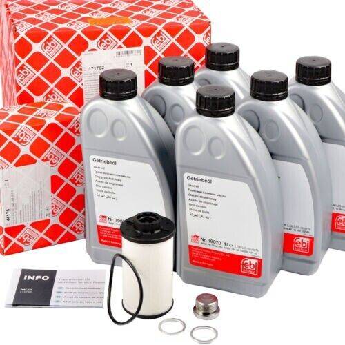 Febi Bilstein Kit VW Audi (VAG) DSG Transmission Service Kit with 6L gear oil, filter, seals, and drain plug for quick and easy maintenance.