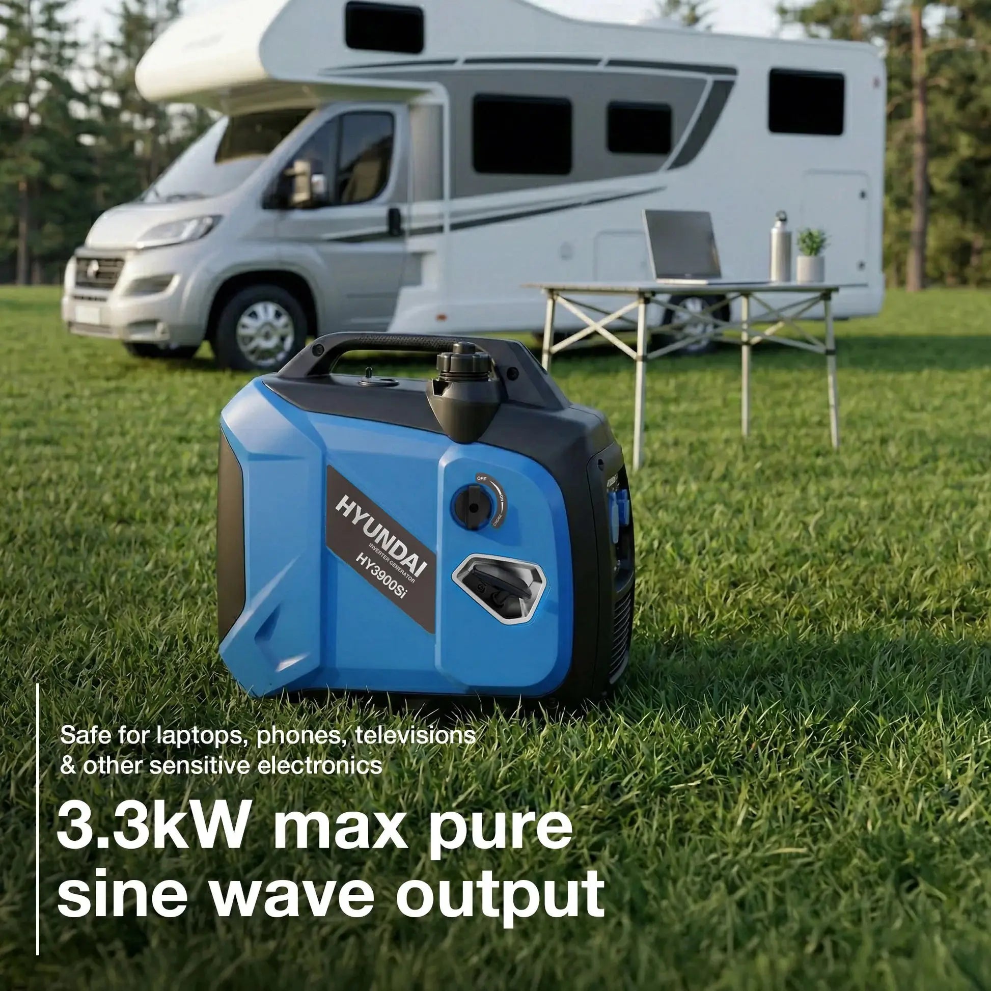 Portable Hyundai HY3900Si 3.3kW 3300W Petrol Inverter Generator ideal for caravans