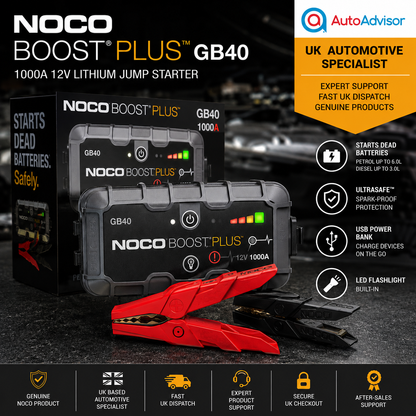 Noco GB40 Boost Plus 12V 1000A lithium car jump starter with usb power bank