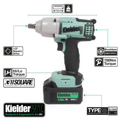 Kielder 18v Brushless Cordless 1/2" Impact Wrench Kit + 6pc Socket Set